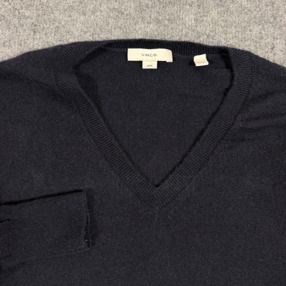 Vince V-Neck Sweater Wool Cashmere Blend Mens M Navy Blue *READ*